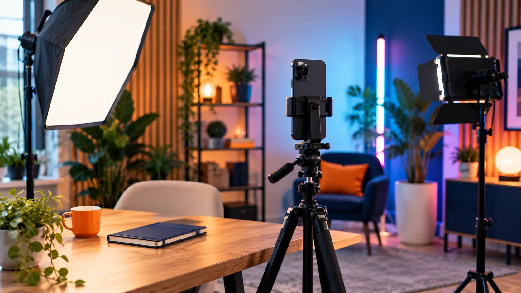 Opstelling voor het maken van korte socialmediavideo.